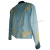 Blue steampunk military jacket with gold braiding