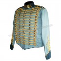 Blue steampunk military jacket with gold braiding