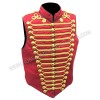 Military Army Black Red with Gold Braiding Hussar Waistcoat with Brass Buttons