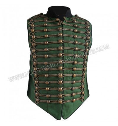 Green Military Vest Black Braid Parade Wardrobe Tunic Coat Wedding Dress