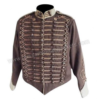 Military Parade Jacket in Brown with Beige Trim