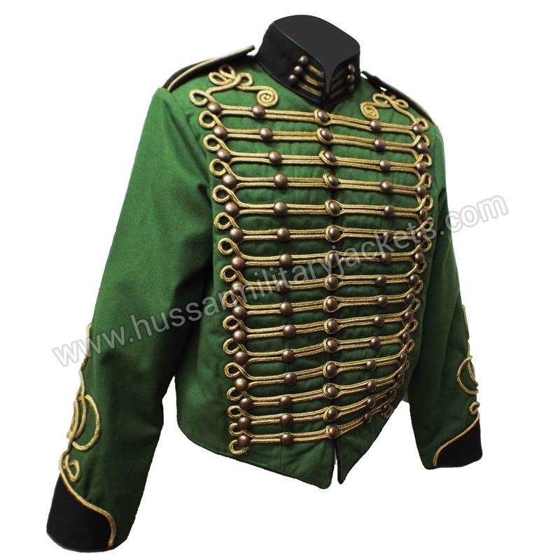 Men Steampunk Military Jacket Gothic Marching Band Hussar Coat High Neck  Outwear