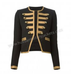 GOTHIC STYLE BLACK CROPPED OFFICER JACKET FOR WOMENS