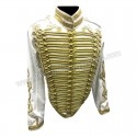 Mens military style Hussar white Jacket with gold Braid