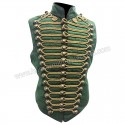 Men Steampunk Military Army in Dull Green with Antique Gold Braiding Hussar Waistcoat