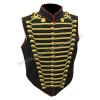 Men Steampunk Military Army Black Red with Gold Braiding Hussar Waistcoat with Brass Buttons