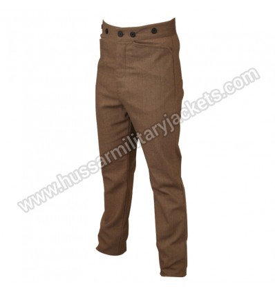 Men Historical Grady Striped Brown Cotton Trousers