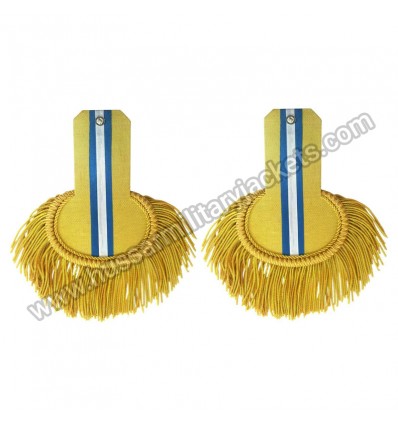 Gold and Blue Bullion Shoulder Epaulettes with Fringe Yellow Marching Band Board