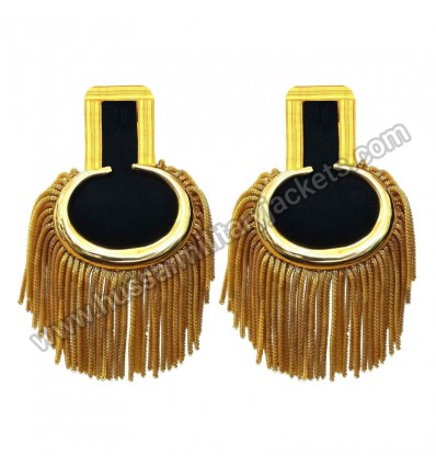 GOLD MOON SHOULDER EPAULETTES, GOLD SPIRAL FRINGE MARCHING BAND EPAULETE