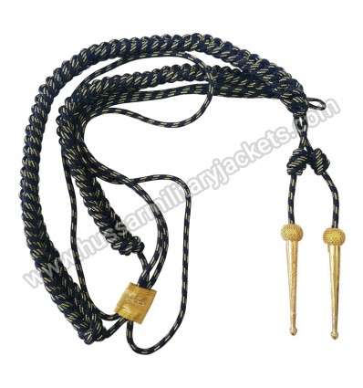 Aiguillette Black Mylar Army Air Force Navy With Gold Twisted Thread Gold Tips