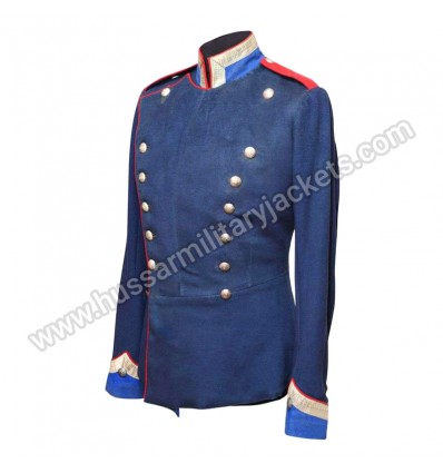 Medium Blue Main Body Sky Blue Collar Cuff Red Piping and shoulder With Silver Braid And Chrome Buttons