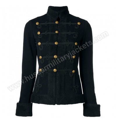 Military Black Wool With Black Braid Women Jacket