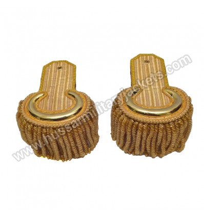 GOLD AND BLACK BULLION SHOULDER EPAULETTES WITH FRINGE GOLD MARCHING BAND BOARD