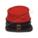 Civil War Confederate Officer's Plain Red Wool Black Leather Peak kepi with Black Band