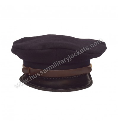 Civil War Confederate Officer's Plain Red Wool Black Leather Peak kepi with Black Band