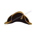Bicorn Army Military Hat: Authentic 18th Century Tricorne Bicorne Design in 100% Wool With Gold Braid