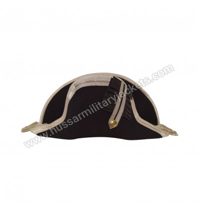 Bicorn Army Military Hat: Authentic 18th Century Tricorne Bicorne Design in 100% Wool With Gold Braid