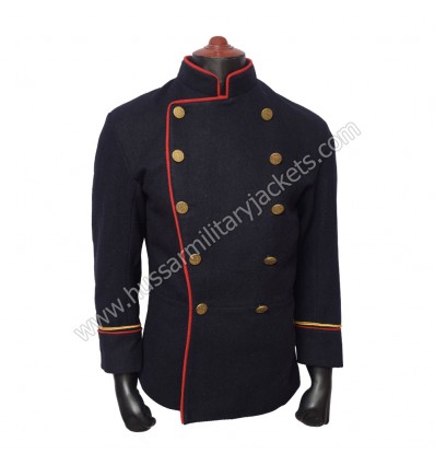 Blue knit fabric with red piping silver-plated brass buttons