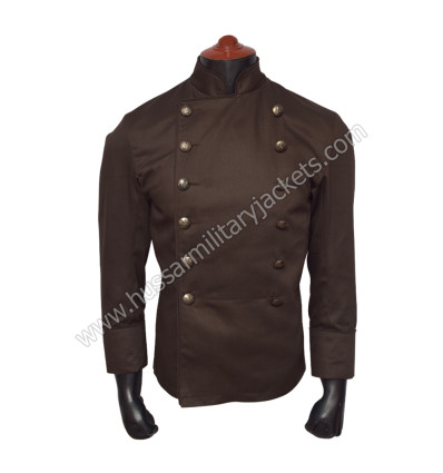 Dark brown knit fabric with dark brown piping gold-plated brass buttons