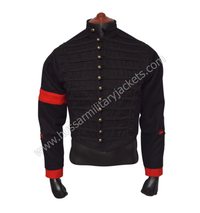 MJ-Inspired MTV Awards Military Jacket – Black with Red Accents and Brass Polished Dome Buttons
