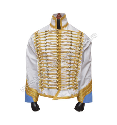 White Hussar Tunic / Napoleonic Era Military Jacket with Gold Braiding