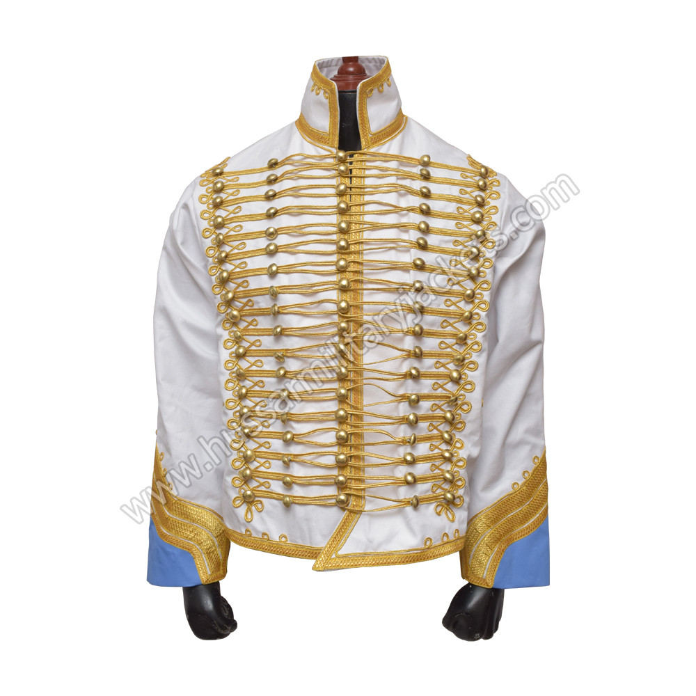 White Hussar Tunic / Napoleonic Era Military Jacket with Gold Braiding