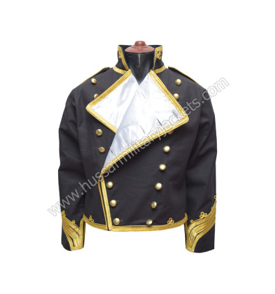 Men’s British Regency Junior Captain’s Tailcoat – Black Cotton with Gold Bullion Braid & Brass Buttons