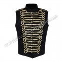 Men Black Gold Steampunk Gothic Military Sleeveless Parade Jacket