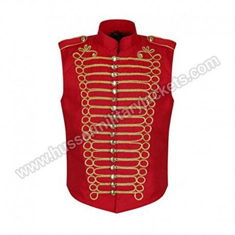 Men Red Gold Steampunk Gothic Military Sleeveless Parade Jacket